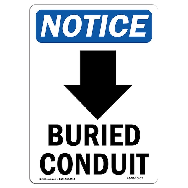 Safety Sign, OSHA Notice, 18" Height, Buried Conduit (Down Arrow) Sign With Symbol, Portrait